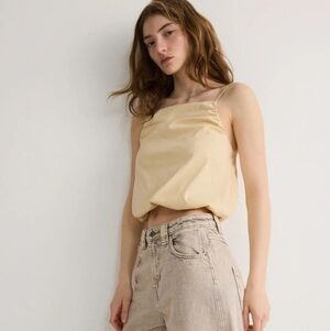 Reserved Beige Cotton Cami Crop Top | Size L | Minimalist Chic